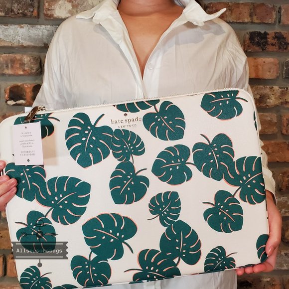 NWT Kate Spade AUTHENTIC Monstera Laptop Laptop SLEEVE CASE Green Multi WHITE - Picture 1 of 5